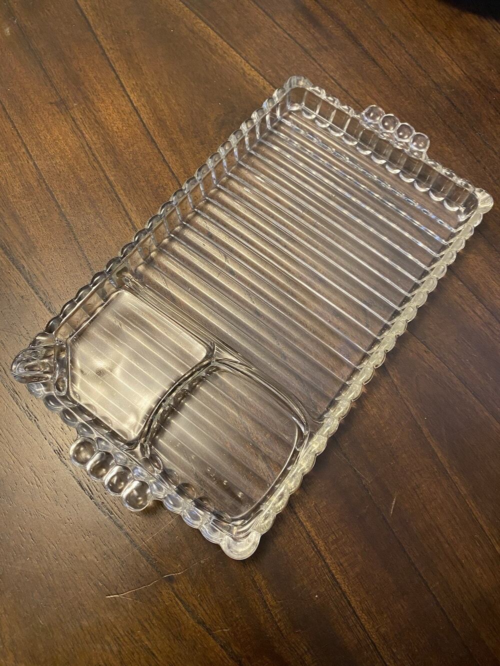 Vintage 40s Hazel Atlas Clear Depression Glass Sip Snack Smoke Plate Tray Only